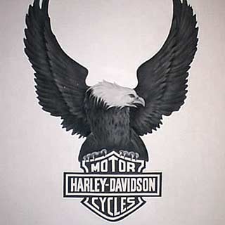 Airbrush v podob loga Harley Davidson v motoshopu