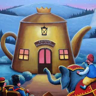 Čajové království na malbě na desce ve FN v Motole