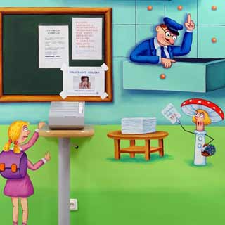 Školačka na nástěnné malbě v kartotéce dětského oddělení nemocnice v Motole