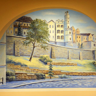 Nástěnné malby v Chrudimské nemocnici u občerstevní - Mydlářovský dům